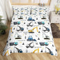Castle Fairy Excavator Boys Duvet Cover Set Full Size Cartoon Construction Tractor Cars Bedding for Kids Child Teens Bedroom Watercolor Traffic Graffiti Comforter Black White Vehicle Quilt 3pcs
