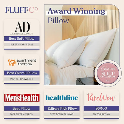 FluffCo Zen Fluff Pillows - Down Alternative - King Bed Pillow for Sleeping Made in USA - Luxury Hotel-Quality Pillow - Gift for Home - 100% Cotton, 300 Thread Count (King Size 1 Pack)