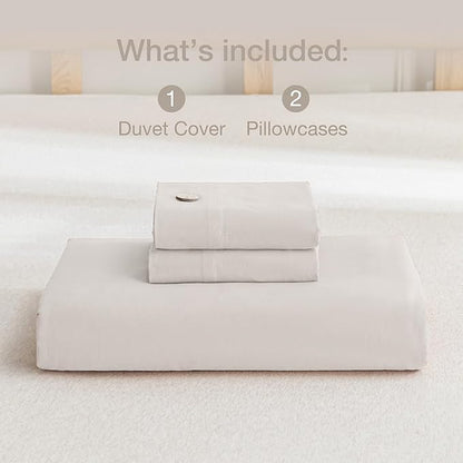 JELLYMONI Cotton Duvet Cover Queen Size - Beige Comforter Cover with Button 100% Washed Cotton 3PCS Breathable Soft Solid Bedding Set Duvet Cover 90×90in & 2 Pillowcases (NO Comforter)