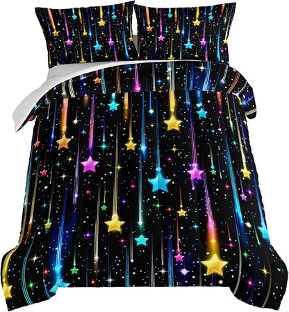 HOSIMA Glitter Star Twin Comforter Set for Kids,Different Colorful Glowing Stars Pattern Galaxy Bedding Set for Teenage Girl Room Decor,Lightweight Fluffy Princess Bedding with 2 Pillowcases.