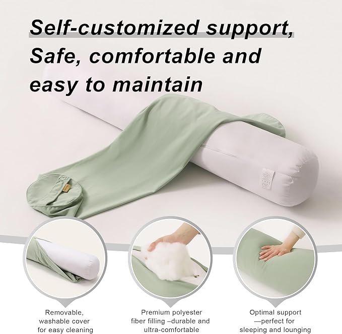 Bolster Pillow for Bed – Long Round Body Pillow for Adults, Cuddle Pillow for Sleeping, Full-Length Support,39 x 7.87 Inches,Celadon Green