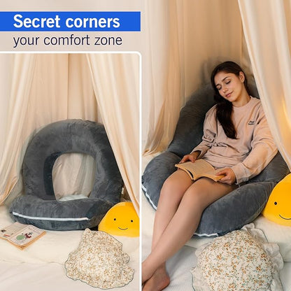 INSEN Reading Pillow, Back Pillow for Sitting in Bed and Couch, Gaming Pillow for Adults, Sit Up Support for Bed, Grey