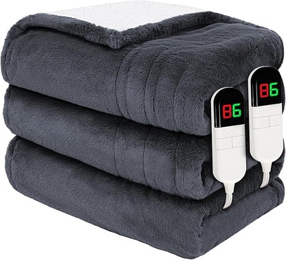 Premium Heated Blanket Queen 84"×90",Ultra Cosy Soft Electric Blanket with 8 Heating Levels,Dual Control Plush Fast Heating Faux Rabbit Fur Blanket for Bed & Couch - Auto Shut Off(Grey)