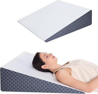 Wedge Pillow 7.5in Bed Wedge Pillow for Sleeping, Snoring, Back Support, After Surgery, Triangle Pillow, with Washable Cover, White Gray