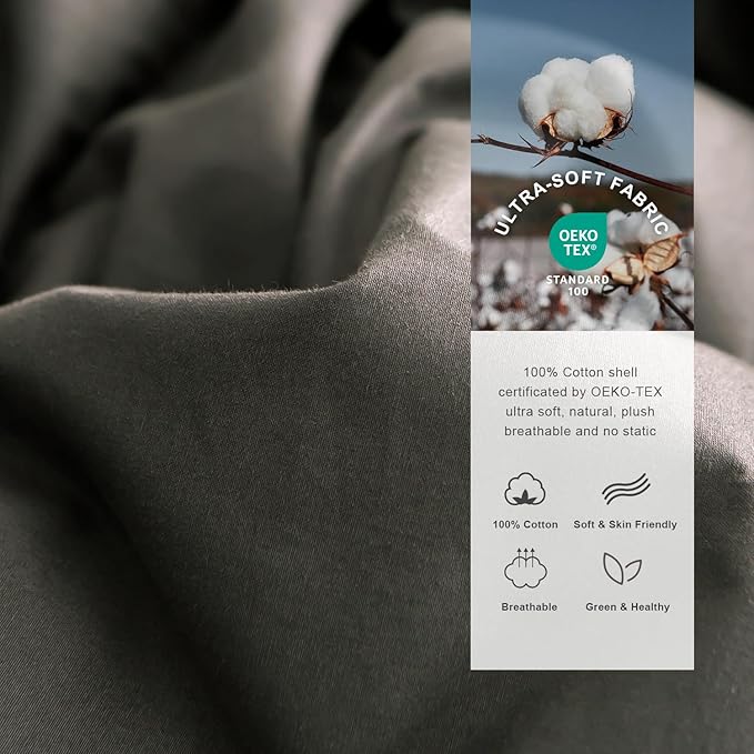 Royoliving Premium Feathers Down Comforter 100% Cotton Cover Duvet Insert with Corner Tabs (Charcoal Grey, King All Season)