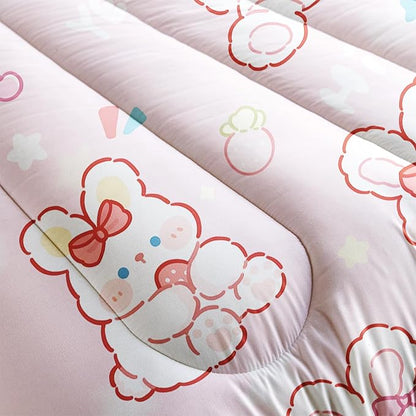 CVHOUSE Kawaii Rabbit Comforter Set Twin Size, Cartoon Pink Bedding for Kids, Cute Quilt Set With Strawberry Duvet, Bedroom Decor 3 Pieces