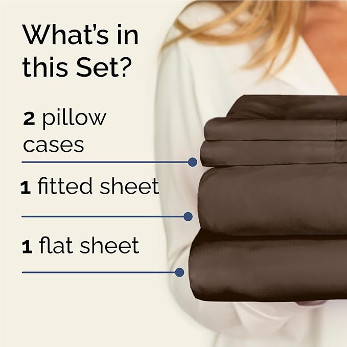 Twin XL 4 Piece Sheet Set - Comfy Breathable & Cooling - Ultra Soft Hotel Luxury Bedding Set w/ 8-16 Inch Deep Pockets - 1 Flat & 1 Fitted Sheet & 2 Pillowcases - Wrinkle Free and Easy Care - Brown