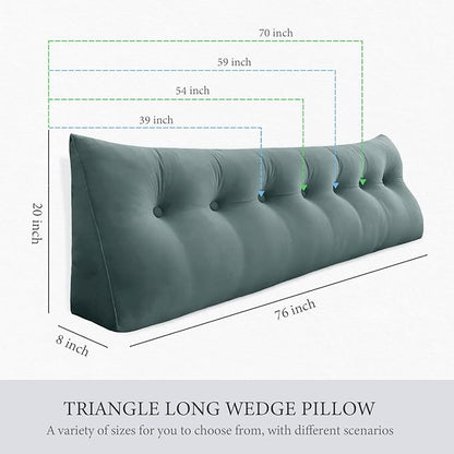 11 lbs Thickened Queen Wedge Pillow Headboard Body Positioner Bed Wedge Pillow Backrest Support Triangular Headboard Cushion with Side Pocket Velvet Positioning Support Gray