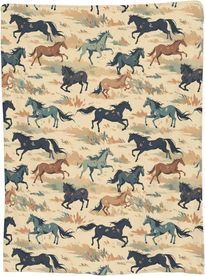 Horse Blanket Animal Grass Pattern Print Flannel Throw Blankets for Home Couch Bed Sofa Soft Fuzzy Lightweight Decor Gifts for All Season 80x60 Inches