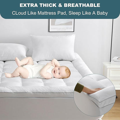 UNILIBRA Full Size Mattress Pad Pillow Top Mattress Cover Padded with Down Alternative Filling Quilted Fitted Mattress Protector Streches up 8-19" Deep Pocket Cooling Mattress Topper