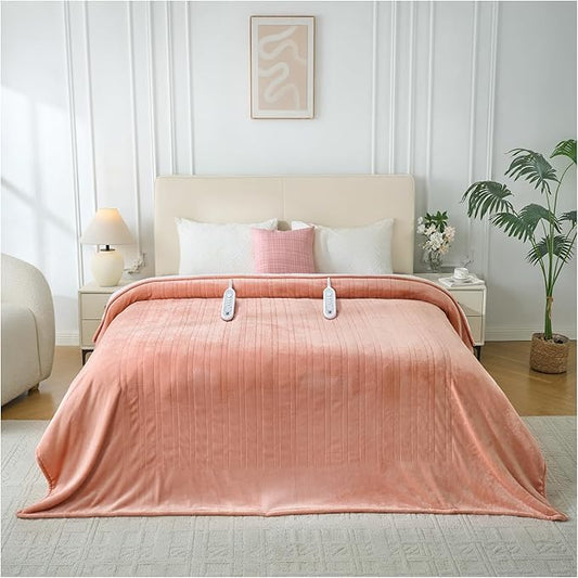 Heated Electric Blanket Queen Size, Dual Control Fast Heating Sherpa Blanket, 8 Heating Levels & 10 Hours Auto Off, Machine Washable with ETL & FCC Certified, Pink
