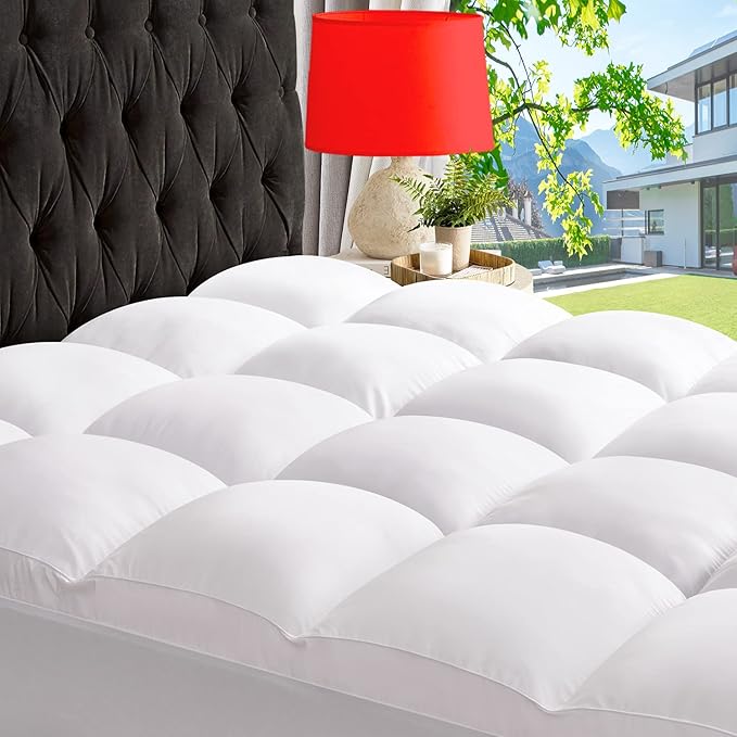 ABENE Full Size Mattress Topper for Back Pain Relief, Extra Thick Mattress Pad Pillowtop, Soft Plush Mattress Cover Bed Topper with Deep Pocket, Overfilled Down Alternative Filling, White