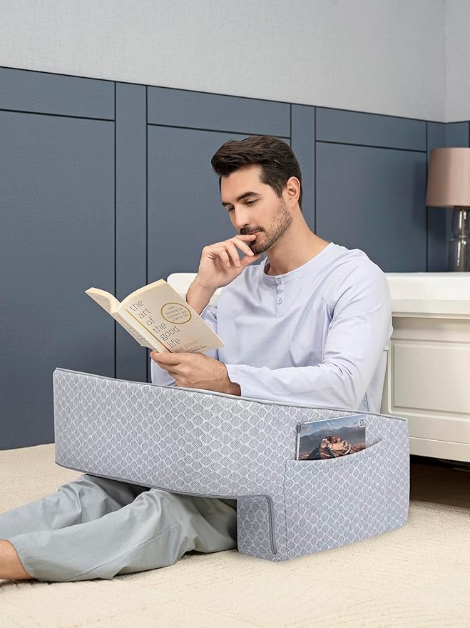 Comfyt Reading Pillow with Foam, Large Lap Desk Pillow with Pocket Arm Rest Pillow can Reading Working in Bed Floor Sofa Back Support for Sitting Up in Bed with Washable Cover