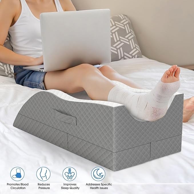 Elevation Pillows for Leg After Surgery, Memory Foam Adjustable Wedge Pillow for Injury or Rest, Ankle Pillow for Sleeping Blood Circulation Grey/Double Leg