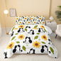 QOOMO Kawaii Cat Comforter Queen Size,Sunflower Cat Comforter Set for Kids Teens Girls Boys,3Pcs Bedding Set Printed Comforter with 2 Pillowcases,Down Alternative,Soft and Lightweight，Queen Size