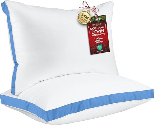 Utopia Bedding Bed Pillows for Sleeping Queen Size (Blue), Set of 2, Soft & Fluffy Pillow with Down Alternative Filling, Cooling, Hotel Quality, Gusseted Pillow for Back, Stomach or Side Sleepers