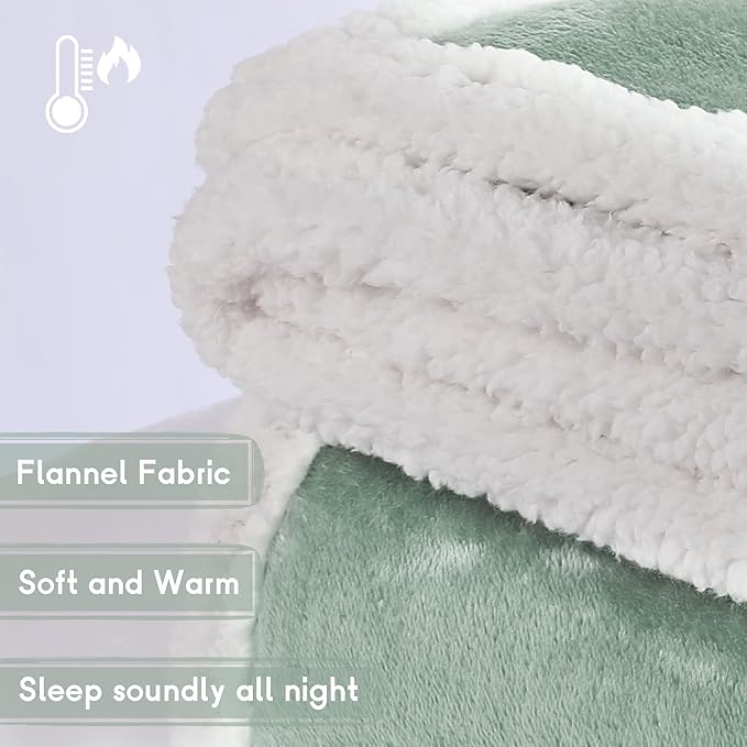 Heated Blanket Electric Throw 50''x60'', 3 Hour Auto Shut-Off 6 Heating Levels Small Warm Soft Flannel Electric Blanket Machine Washable - Light Green