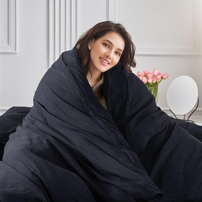 NEXHOME PRO King Duvet Cover Set, 100% Certified Organic Cotton with Washed Feel & Linen-Like Texture, Comfortable & Breathable, Home Bedding Set Dark Grey (No Comforter) 10490