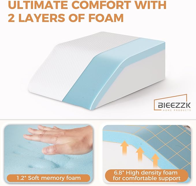 Leg Pillow Elevation Blood Circulation, Leg Elevation Pillows for After Surgery, Swelling, Leg Elevating Pillows with Cover and Handle, Leg Pillow for Pain Relief, 23.6×16.8×8 Inch, White/Grey