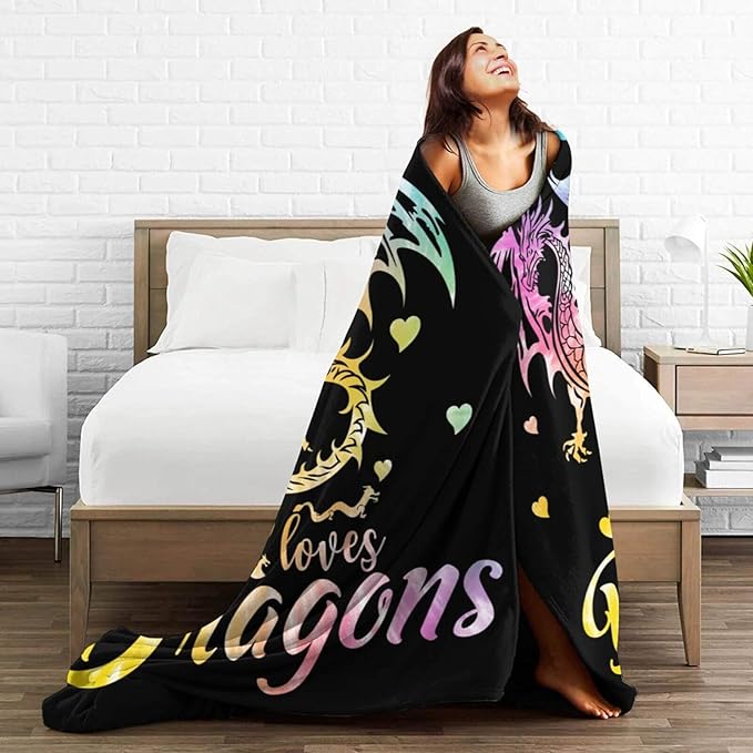 Dragon Blanket for Boys Girls, Cute Dragon Themed Design Printed Throw Blankets for Kids Lap, Chair Sofa, Warm Soft Cozy Blanket, 40"x 50"