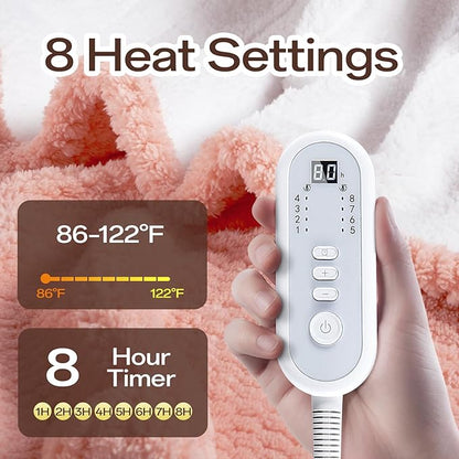 Heated Blanket Electric Blanket King Size, 90" x 100" Fast Heating Blanket with Dual Control 8 Heating Levels & 10 Hours Auto Off, Machine Washable, ETL & FCC Certification, Pink