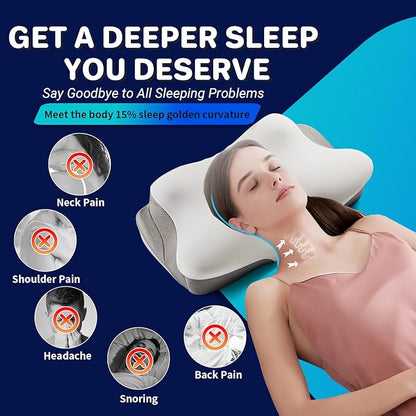Cervical Neck Pillow for Sleeping, Memory Foam Pillows Ergonomic Contour Bed Pillow Side Sleeper Pillows for Adults, Neck Support Pillow for Back Stomach Sleepers