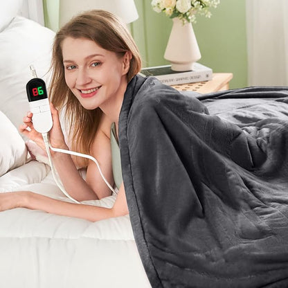 Electric Heated Blanket,Flannel & Sherpa Fast Heating Soft Fleece Heated Twin Blanket 62"x84" with 6 Heating Levels & 10H Auto Off - Grey