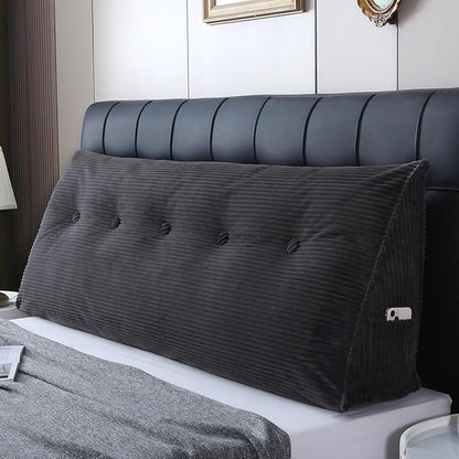 Wedge Headboard Pillow for Bed, Queen Dorm Headboard Support for Sitting Up Reading, Relaxing, Removable Washable Corduroy Cover, Polyester and Shredded Foam Filling, Gray