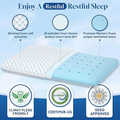 CloudBliss Ultra Slim 3.3” Pillows for Side | Back | Stomach Sleepers, Memory Foam Flat Pillow, Low Profile Sleeper Pillows with Double Sided Comfortable Breathable Pillow Cover, Standard