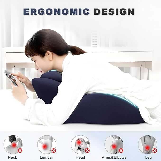 Memory Foam Ergonomic Wedge Pillow, Prone Pillow for Sleeping, Reading Pillow for Bed, Ergonomic Support for Back Pain, Acid Reflux & Sitting Up, Ideal for Massage, with Removable Cover
