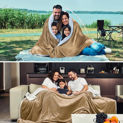 KAWAHOME Sherpa Fleece Queen Size Blanket for Bed - Extra Warm and Heavy Thick Blankets for Winter, Super Soft 500GSM Plush Blanket, 90"X 90" Camel