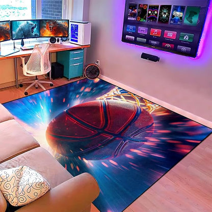 Basketball Rug for Boys Bedroom - Sports Rugs for Boys Bedroom, Sports Themed Carpet for Teens Kids Basketball Carpet for Living Room Floor Mat, Blue, 3x5 Feet