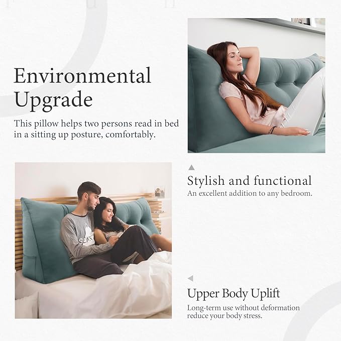 10 lbs Thickened Full Wedge Pillow Headboard Body Positioner Bed Wedge Pillow Backrest Support Triangular Headboard Cushion with Side Pocket Gift for Mom Velvet Positioning Support Gray