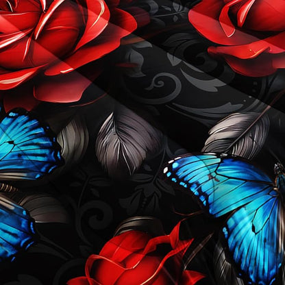 Black Red Rose Comforter Sets,Blue Butterfly Comforter Set Full Bedding Sets for Girls Women Bedroom Decor,Romantic Floral Themed Bedding Soft Lightweight Comforter Sets with 2 Pillowcases.
