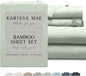 KARISSA MAE Cooling Bamboo Viscose Queen Size Sheet Set | 100% Organically Grown | 18” Deep Pocket | Silky, Soft, & Hypoallergenic | with Organizer Band & Elastic Corner Straps [Sea Glass]