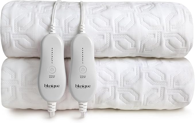 Electric Heated Mattress Pad King Size Dual Control Bed Warmer, Deep Pocket, Side Storage Pouch for Controller, Machine Washable, 3D Air Layer Fabric, 78"x80", White