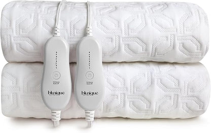 Electric Heated Mattress Pad King Size Dual Control Bed Warmer, Deep Pocket, Side Storage Pouch for Controller, Machine Washable, 3D Air Layer Fabric, 78"x80", White