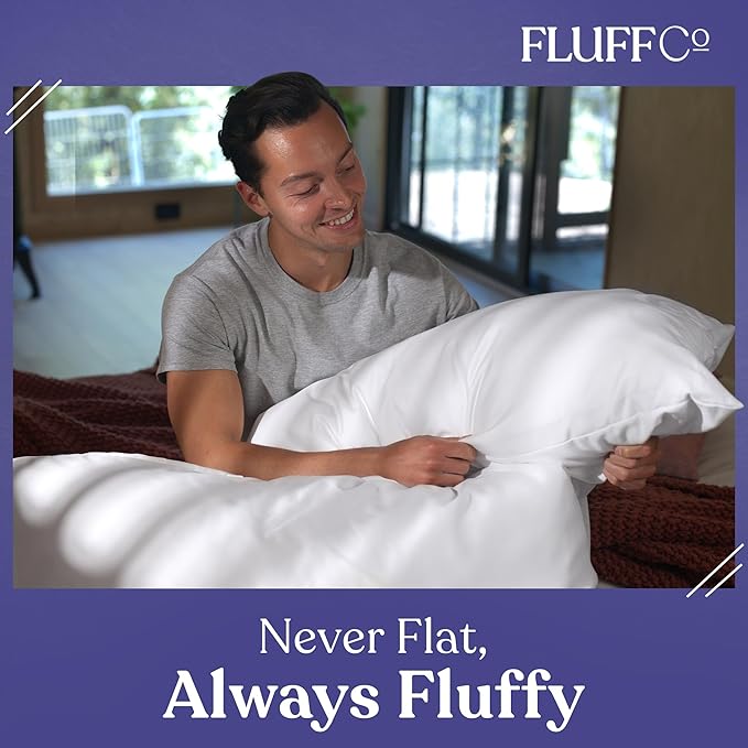 FluffCo Down Alternative Pillows King Size Set of 2 - King Bed Pillows for Sleeping - Made in USA - Cooling Surface and Machine Washable for Side, Back, and Stomach Sleepers - Gift for Home