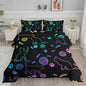 Black Cat Bedding Cartoon Cat Comforter Set Full,Neon Cat Paw Ball of Yarn Printed Kids Bedding for Cat Lover Boys Girls Adults Room Decor,Kids Comforter,1 Quilt 2 Pillow Cases,Neon Color Purple Blue