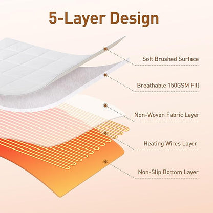 Heated Mattress Pad Mini Twin Size, 12 Heating Levels, 1-12 Hour Auto Shut Off, Preheat & Memory Function, Machine Washable Electric Mattress Pad Cover, ETL & FCC Certified