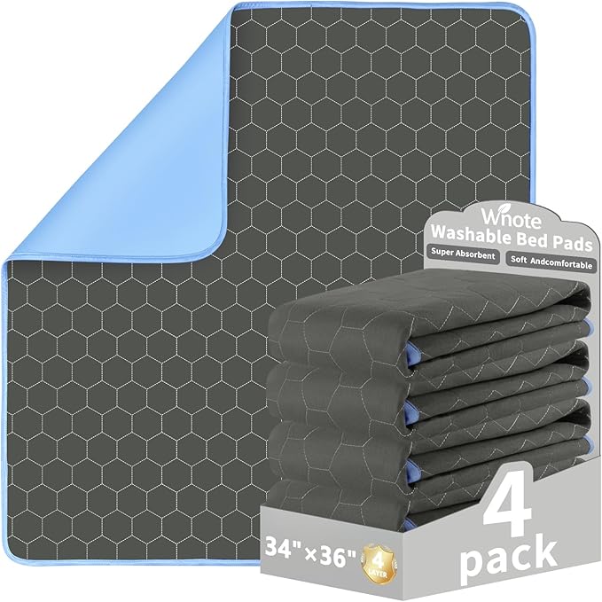 Waterproof Washable Underpads Pee Pad (Dark Gray 34" x 36" 4 Pack), Reusable Absorbency Bedwetting Incontinence Bed Pads for Kids Adults Elderly Dog Pet, Puppy Pads for Mattress Couches Sofas Floors