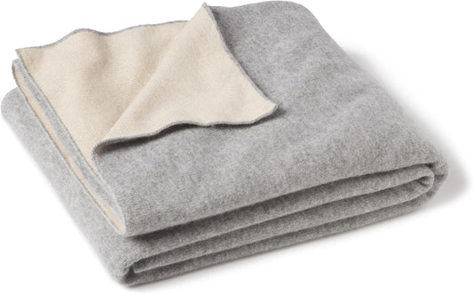 State Cashmere Reversible Throw Blanket - Ultra Soft Accent Blanket for Couch, Sofa & Bed Made with 100% Inner Mongolian Cashmere - Crafted Home Accessories - (Beige/Heather Grey, 60"x50")