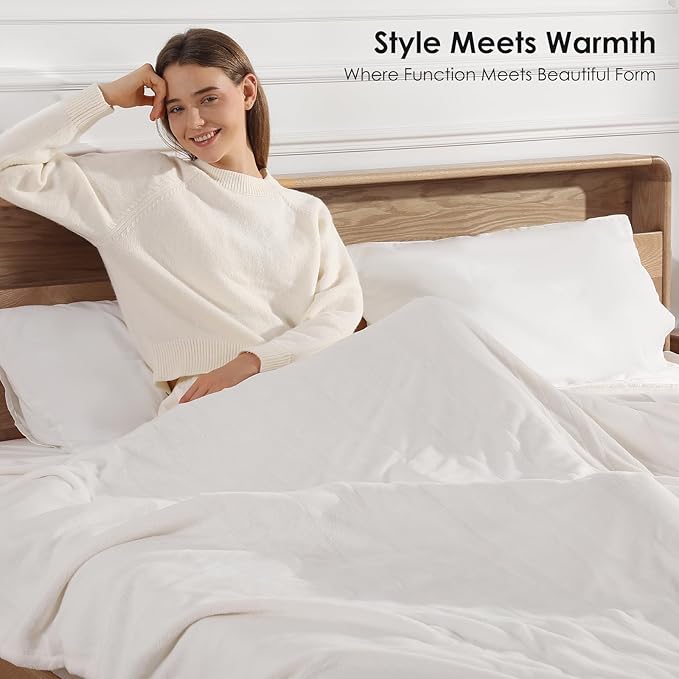 Queen Electric Blanket Dual Control Heated Blanket - Soft Warm Flannel Electric Blanket with 5 Heating Level & 10 Hour Auto Off, ETL Certified & Machine Washable for Grandma Gifts(Cream White)
