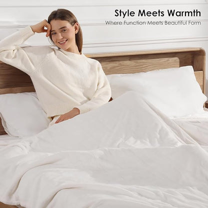 Queen Electric Blanket Dual Control Heated Blanket - Soft Warm Flannel Electric Blanket with 5 Heating Level & 10 Hour Auto Off, ETL Certified & Machine Washable for Grandma Gifts(Cream White)