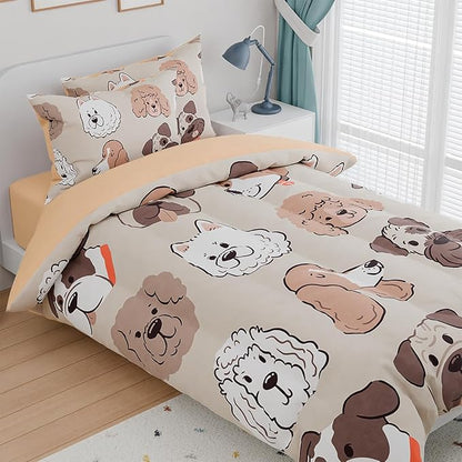 Dog Kids Bedding Set for Girls Boys, Ultra Soft Microfiber Comforter Set Twin Size 3-Pieces, Dogs Comforters Bed Sets for Kid Tween Teen Bedroom Decor