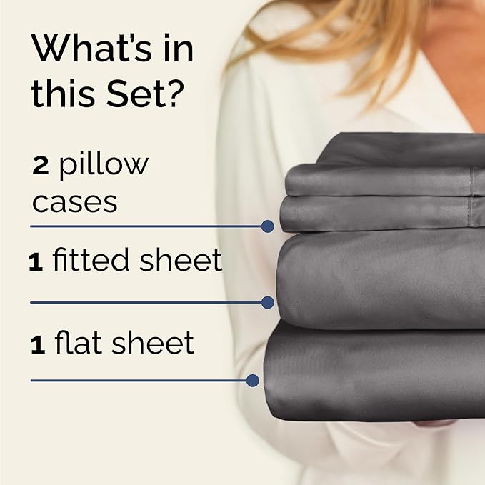 Twin 4 Piece Sheet Set - Comfy Breathable & Cooling - Ultra-Soft Hotel Luxury Bedding Set with 8-16 Inch Deep Pockets - 1 Flat & 1 Fitted Sheet & 2 Pillowcases - Wrinkle Free & Easy Care - Dark Grey