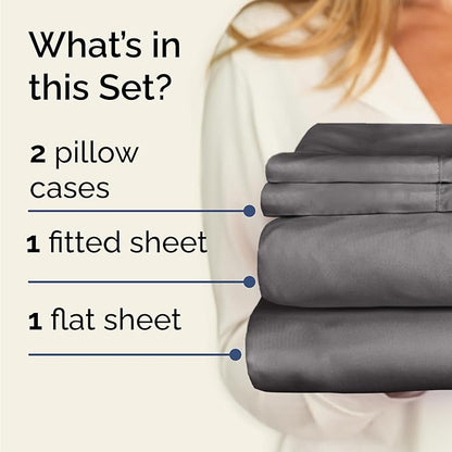 Twin 4 Piece Sheet Set - Comfy Breathable & Cooling - Ultra-Soft Hotel Luxury Bedding Set with 8-16 Inch Deep Pockets - 1 Flat & 1 Fitted Sheet & 2 Pillowcases - Wrinkle Free & Easy Care - Dark Grey