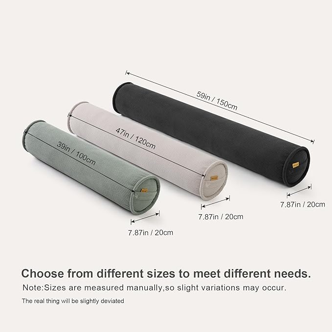 Long Pillow for Bed – Corduroy Round Bolster Pillow for Adults, Decorative Body Pillow for Sleeping or Sofa Support,47 x 7.87 Inches,Grey Green
