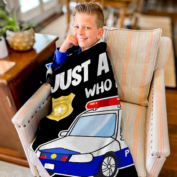 Police Car Blanket for Boys Kids Child Toddler Soft Fleece Police Blanket Just A Boy Who Loves Police Car Throw Blanket for Couch Bed Sofa Decor Birthday Police Gifts 90"x120"-XL
