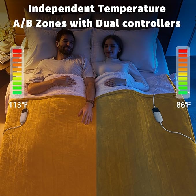 Heated Electric Blanket Queen Size - 84" x 90" Heating Blanket with Dual Control, 10 Heating Levels & 8 Hours Auto Off, Soft Warm Flannel Blanket, Christmas Birthday Gifts for Senior Grandma